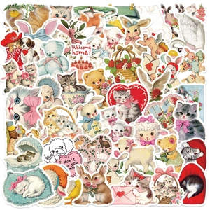 Retro Cartoon Pink Bear Animal Stickers Waterproof PVC Decorative Decals For Laptop Guitar Luggage DIY Scrapbooking For Girls