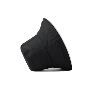 Detail view of the durable stitching and premium black cotton fabric on this bucket hat