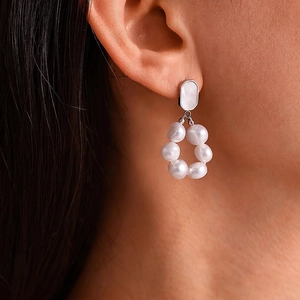 Freshwater Pearl Drop Earrings Stainless Steel Shell Geometric Dangle Elegant Jewelry For Women Sweet Style
