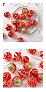 Macro detail of red and gold Christmas ball ornaments with glitter and wave patterns