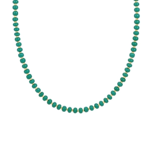 Fashionable handmade beaded necklace featuring emerald green beads and gold spacers on white