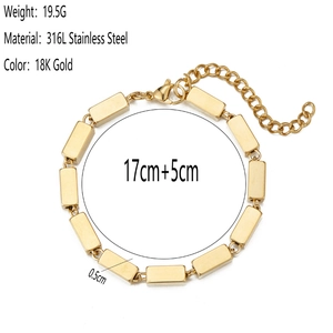 Macro detail of 18K gold plated 316L stainless steel bracelet with size and weight specs