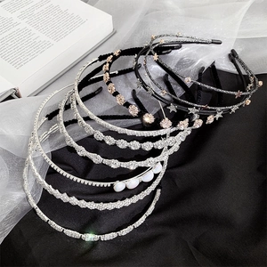 Elegant metal headbands collection with sparkling rhinestones and white pearls for women
