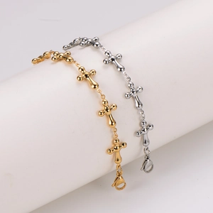 French style 304 stainless steel cross link bracelets in gold and silver finish