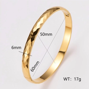 Gold stainless steel rhombus pattern bangle with faceted 6mm band for women and men