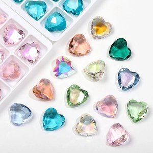 Assorted 12mm heart-shaped crystal glass rhinestones in vibrant colors for DIY crafts