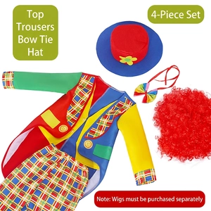 Kids colorful checkered clown circus costume set with tailcoat hat and bowtie for Halloween