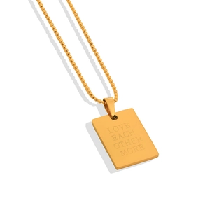 Gold rectangular pendant necklace in stainless steel with Love Each Other More engraving