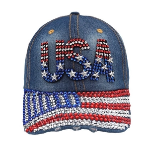 Rhinestone Denim Baseball Cap USA Flag Vintage Sun Protection Outdoor Fashion Hat For Men Women