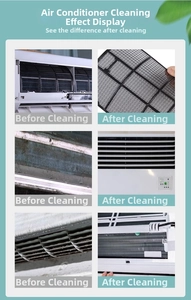 Before and after comparison of air conditioner filter cleaning with foam spray