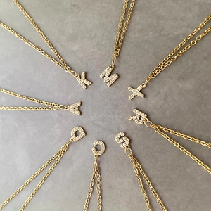 Minimalist 14K gold plated stainless steel initial necklaces with cubic zirconia pendants