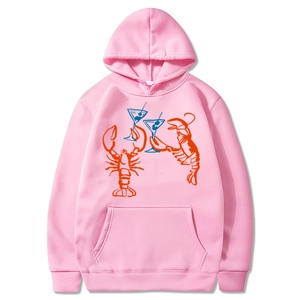 Sweat à capuche rose avec imprimé homard martini créatif et poche kangourou pratique