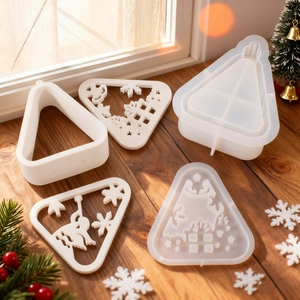 Christmas hollow triangle candlestick resin silicone mold set for DIY crafts and decor