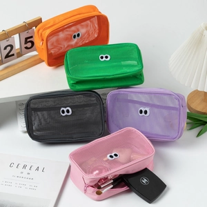 Cute Googly Eyes Cosmetic Bag Nylon Mesh Breathable Travel Toiletry Organizer Portable Zipper Pouch For Makeup