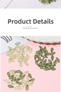 Detailed view of leaf-shaped acrylic beads in various green tones for DIY jewelry making