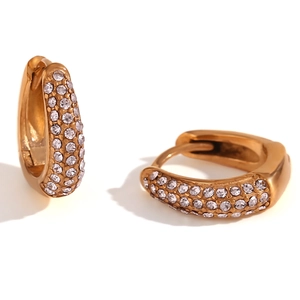 Mini gold-plated stainless steel hoop earrings with sparkling white pavé crystals