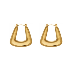 Polished 18k gold plated stainless steel U-shape geometric hoop earrings for women