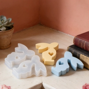 DIY rabbit candle silicone mold set with heart design for easter resin crafts and plaster decor