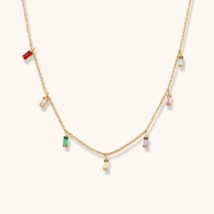 Geometric Square Colorful Zircon Pendant Necklace And Bracelet Stainless Steel Gold Plated Minimalist Jewelry For Women