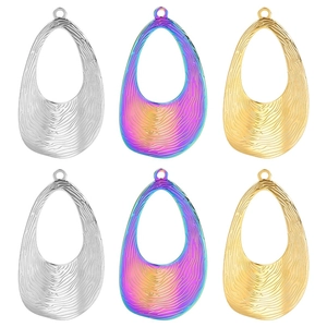 Stainless Steel Wave Texture Teardrop Pendant DIY Jewelry Making Accessories Geometric Hollow Water Drop Design