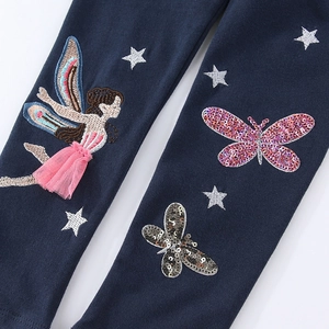 Girls navy blue leggings with sequin butterflies and fairy embroidery details