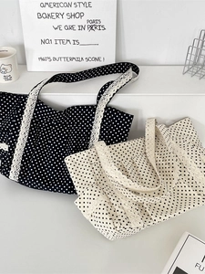 Sweet polka dot canvas tote bags with delicate lace trim for women's daily commute