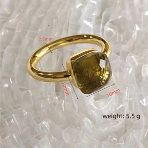 Gold stainless steel ring with 10mm emerald green zircon stone and dimensions