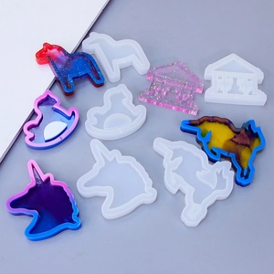 DIY silicone molds for animal shaped resin pendants with glitter finish and unicorns