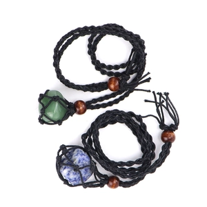 Handmade black woven net necklace with natural green and blue crystal stones