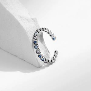 925 silver vintage open ring with gradient blue purple stones on stone base