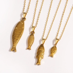 Set of four tropical fish necklaces in gold-plated steel showing varied pendant sizes