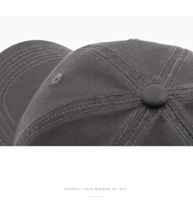 Macro detail of charcoal grey washed cotton baseball cap with fine stitching and eyelets
