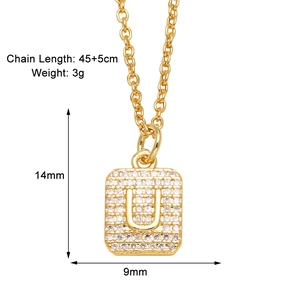 Detailed size specifications for gold cubic zirconia letter U pendant necklace