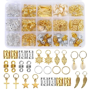 Alloy Gold Silver Braid Jewelry Accessories Leaf Star Cross Shell Charms Hair Rings Cuffs For Women Braid Decoration
