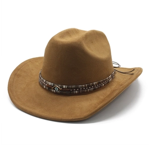 Chapeau de cowboy western classique en daim avec bande ethnique et pendentif œil maléfique