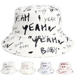 Graffiti Print Bucket Hat Cotton Polyester Yeah Baby Letter Pattern Fashion Streetwear Sunshade Outdoor Travel For Adult