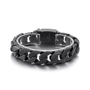 Bracelet gourmette pour homme en acier inoxydable 316L noir mat sur fond gris