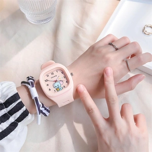 Pink silicone watch for girls featuring a cute elephant dial and square case