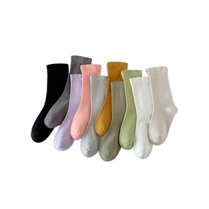 Breathable cotton mid-calf socks set in ten Morandi colors with loose elastic cuffs