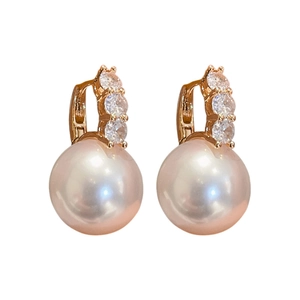 French vintage pearl drop earrings with zircon accents and gold plating for women