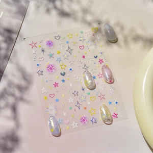 Colorful metallic star and heart embossed nail art stickers TO-5105 with dreamlike stars