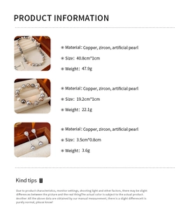 Detailed size and material information chart for pearl necklace and earring jewelry set