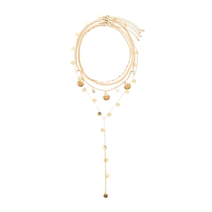 Dreilagige böhmische Goldkette mit Muschelanhängern und Paillettenketten-Details