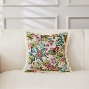 Vintage Kissenbezug mit Blumenmuster, Baumwolle Leinen Jacquard Sofakissen ohne Füllung.