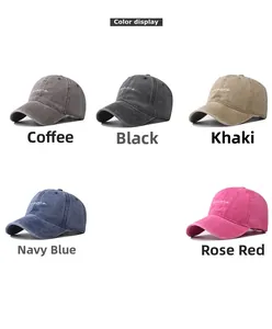Color display of washed cotton baseball caps with mama embroidery in five diverse colors