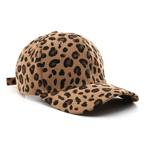 Outdoor leopard print corduroy baseball cap for women and men in a 45-degree side view