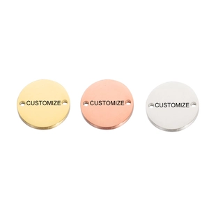 Polished mirror stainless steel round tags with double holes in gold, silver, and rose gold