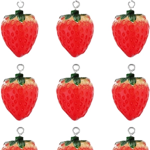 Set of 9 resin strawberry charms with silver rings for DIY jewelry making