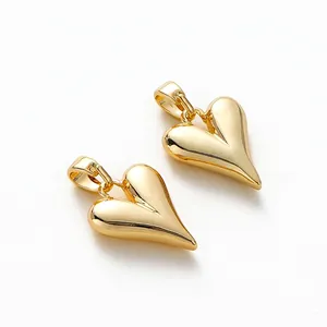 Polished 18K gold-plated heart-shaped pendant charms for DIY jewelry making