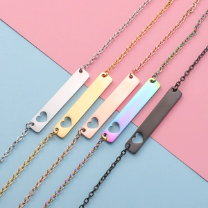 Polished stainless steel bar necklaces with hollow heart pendant in five assorted colors
